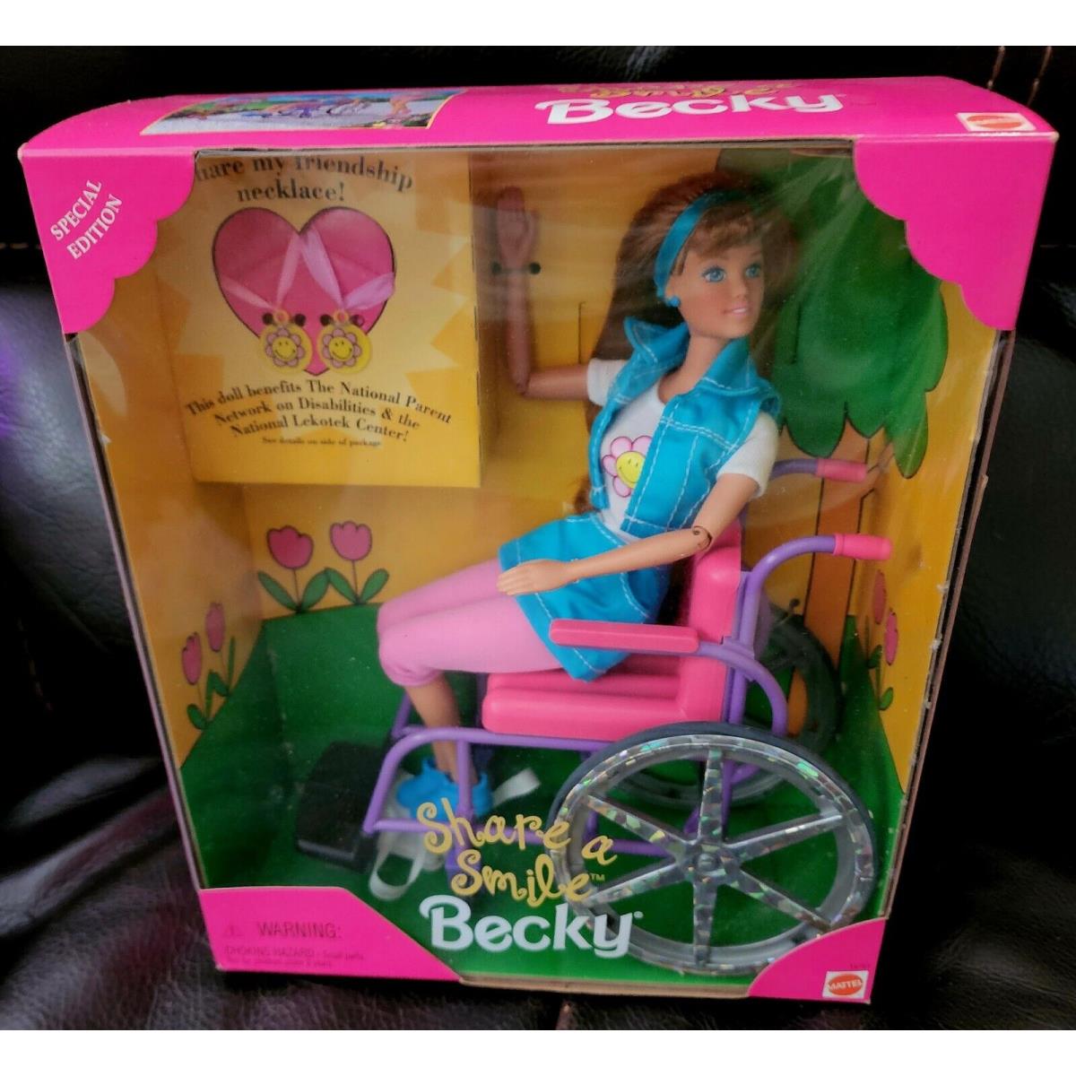 1996 Mattel Barbie Share a Smile Becky Doll Wheelchair Special Edition Niob