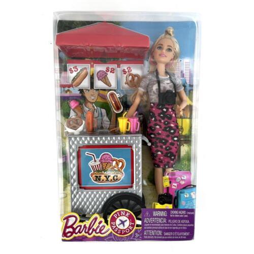 Barbie Pink Passport Doll and Hotdog Cart Nyc York City 2017 Mattel FLB32