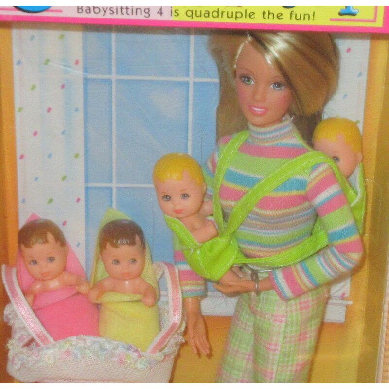 Nrfb Barbie Dol Mattel 1998 Cool Sitter Teen Skipper with 4 Babies 20334 Nrfb