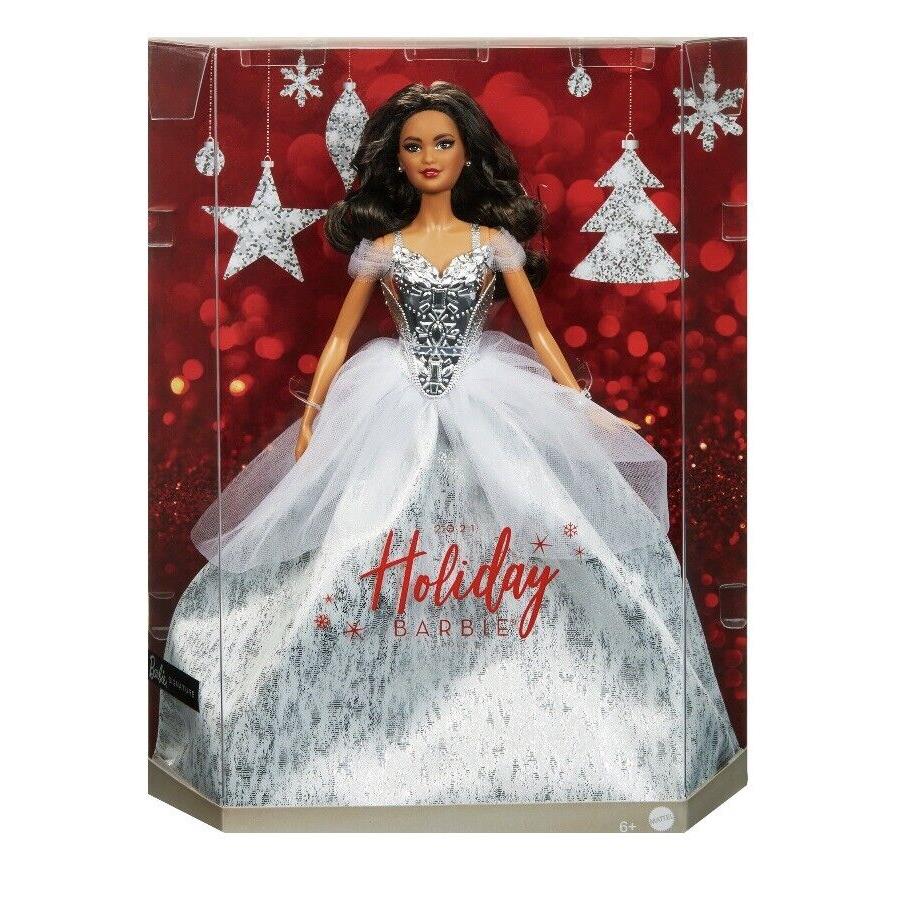 Barbie Signature 2021 Holiday Barbie Doll 12-Inch Brunette Curly Hair In Silve