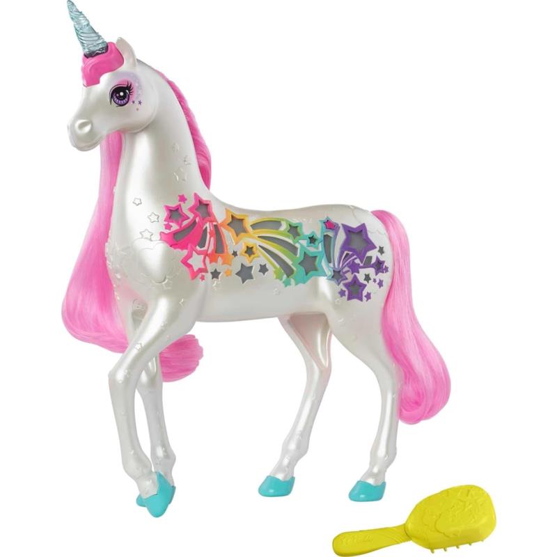 Barbie Dreamtopia Unicorn Toy Brush `N Sparkle Pink and White Unicorn with 4 Ma
