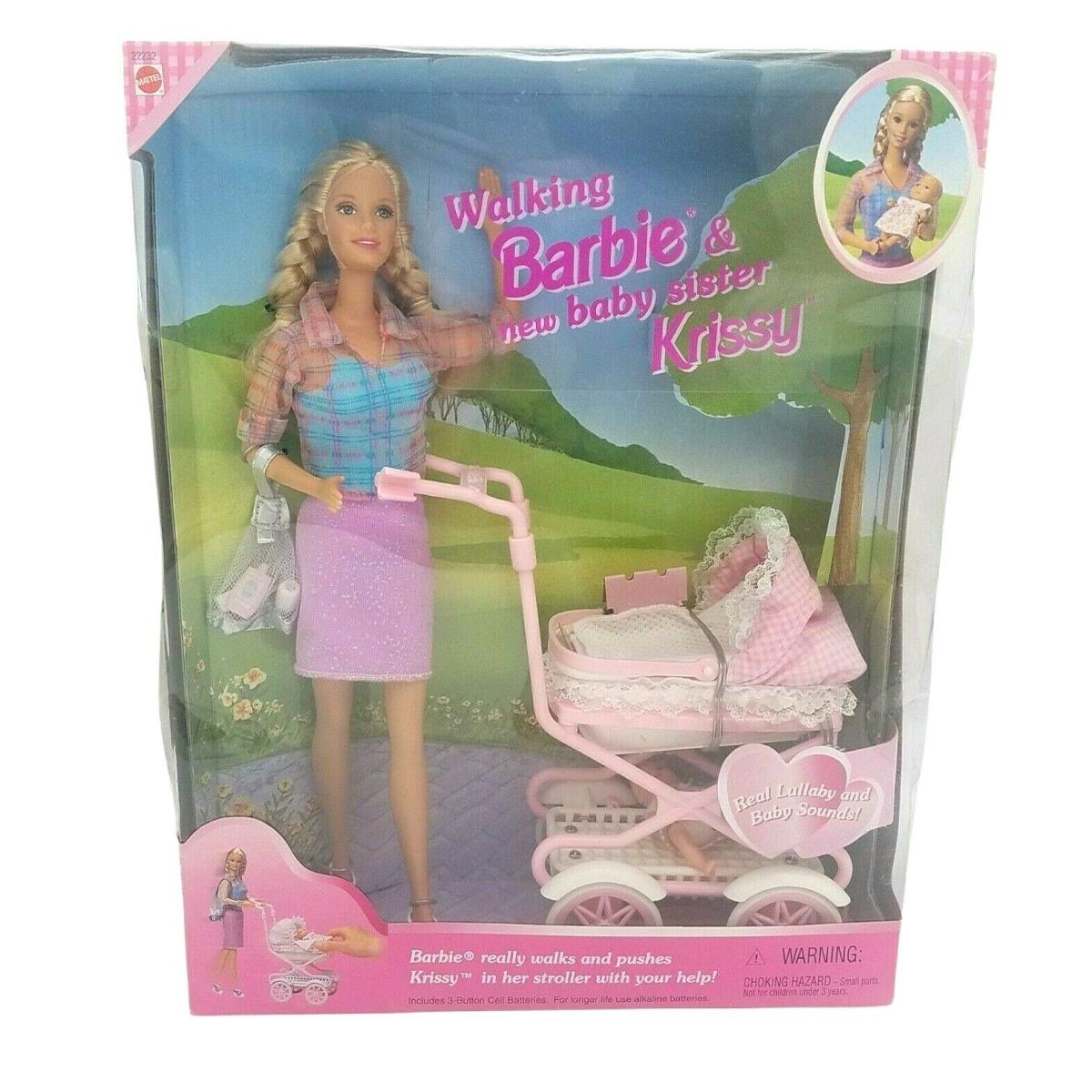Vintage Walking Barbie and Baby Sister Krissy 1999 Mattel
