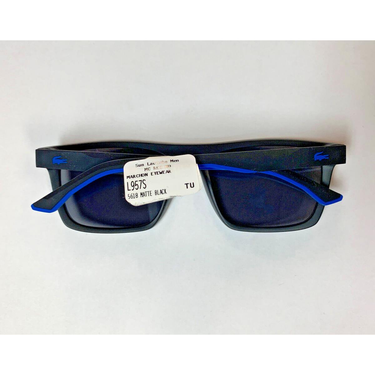 Lacoste L957S 002 Sunglasses Matte Black Frame Blue Mirror Lens 56-18-145