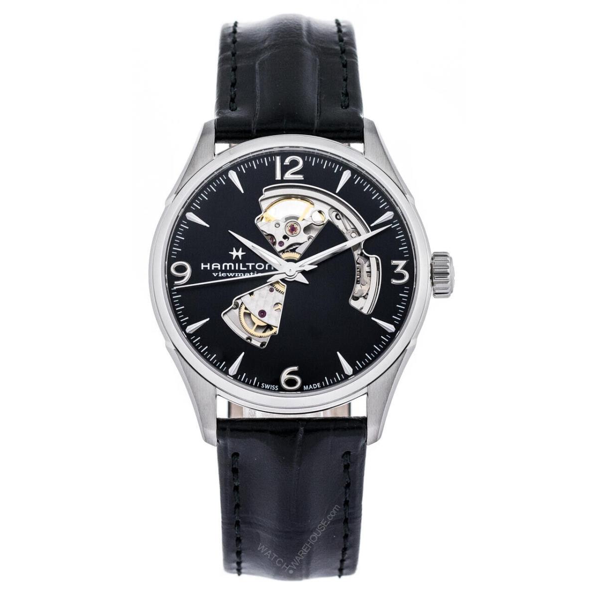 Hamilton Jazzmaster Open Heart Auto Black Lthr Men`s Watch H32705731