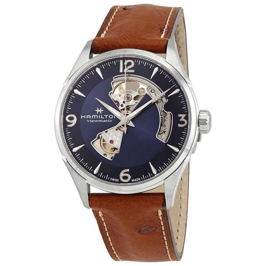 Hamilton Jazzmaster Open Heart Automatic Blue Dial Men`s Watch H32705041 - Dial: Silver, Band: Black, Bezel: Silver