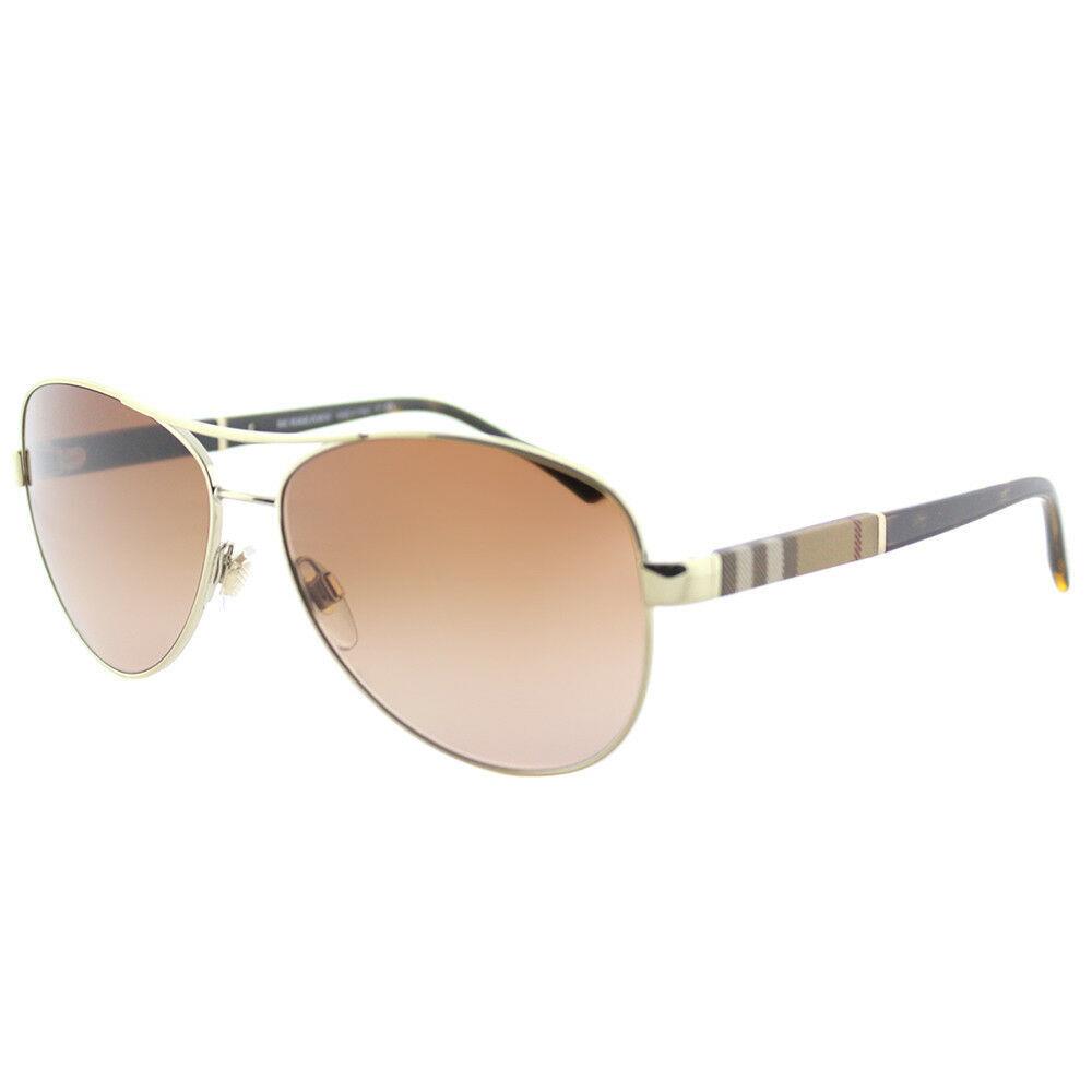 Burberry BE 3080 114513 Light Gold Metal Aviator Sunglasses Brown Gradient Lens