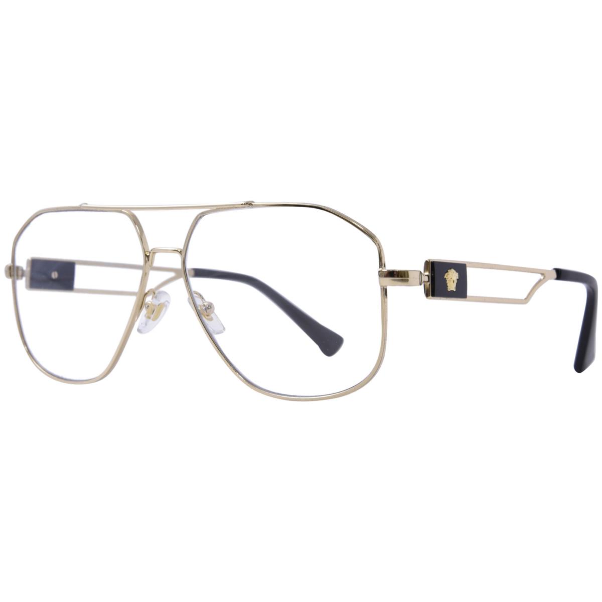 Versace VE1287 1002 Eyeglasses Frame Men`s Gold Medusa Full Rim Pilot Style 59mm