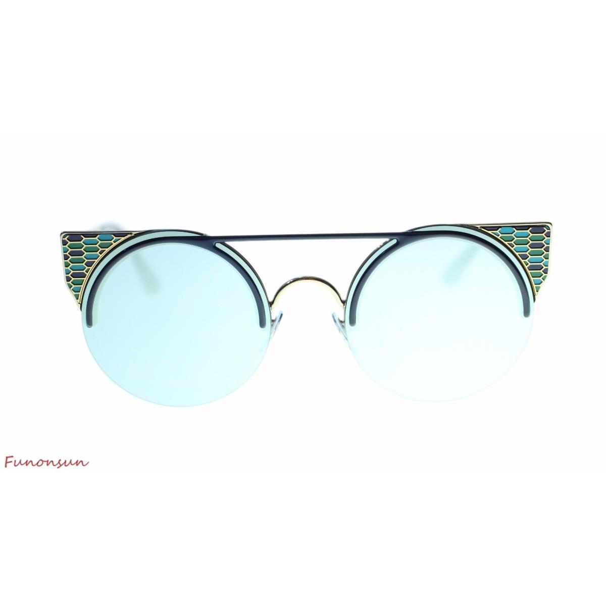 Bvlgari Women`s Round Sunglasses BV6088 20206J Blue Pale/blue Mirror Lens 54mm