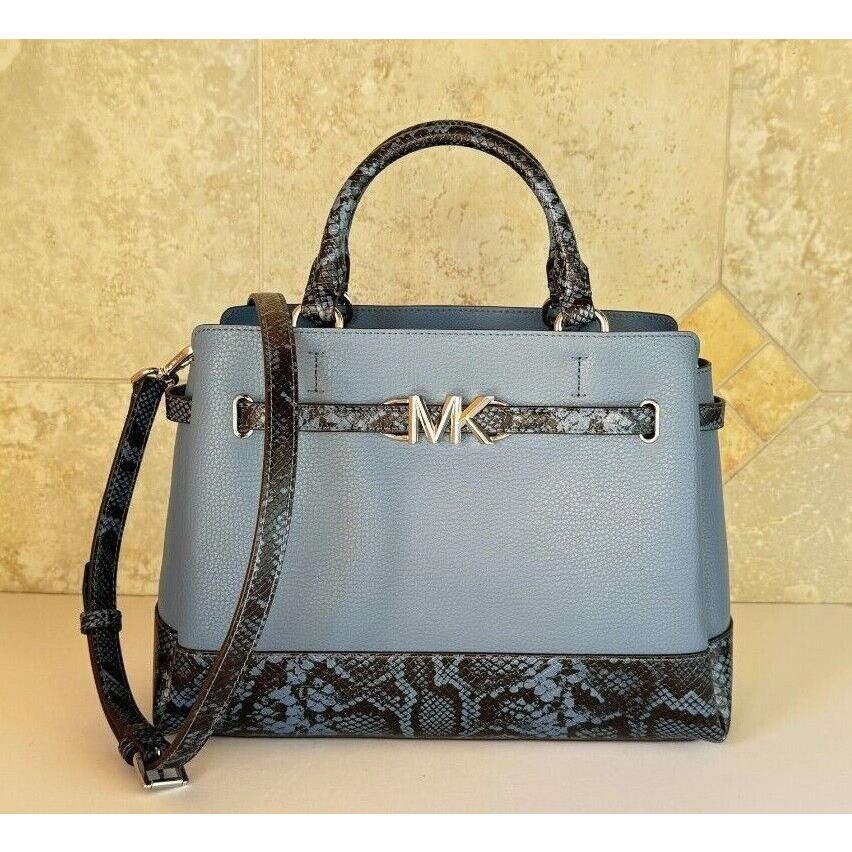 Michael Kors Reed Large Belted Satchel Shoulder Crossbody Bag DENIM