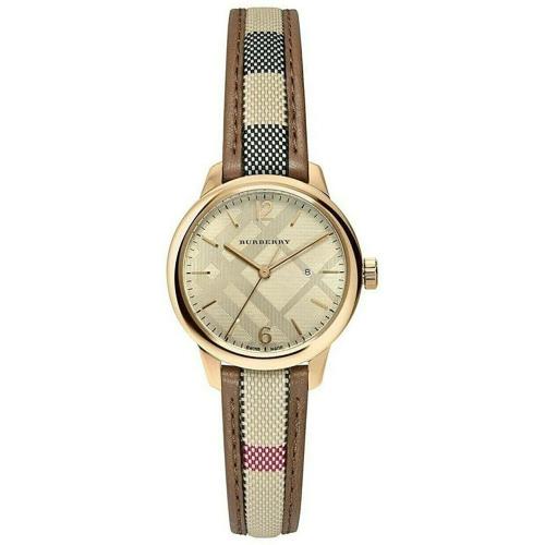 Burberry BU10114 The Classic Sunray Dial Gold Tone Women`s Watch - Dial: Gold, Band: Trench check, Bezel: Gold
