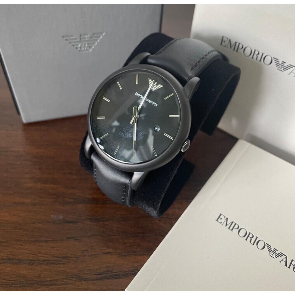 Emporio Armani Mens Classic Black Leather and Silicone Strap Watch AR1973