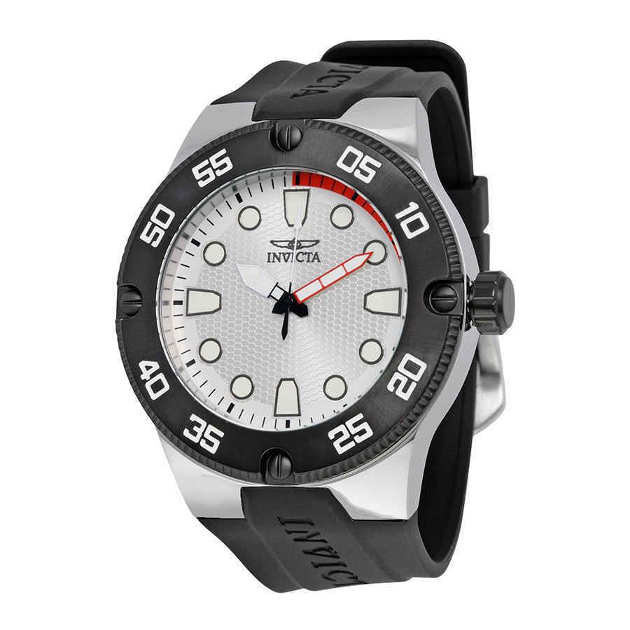 Invicta Pro Diver Silver Dial Black Silicone Men`s Watch 18023