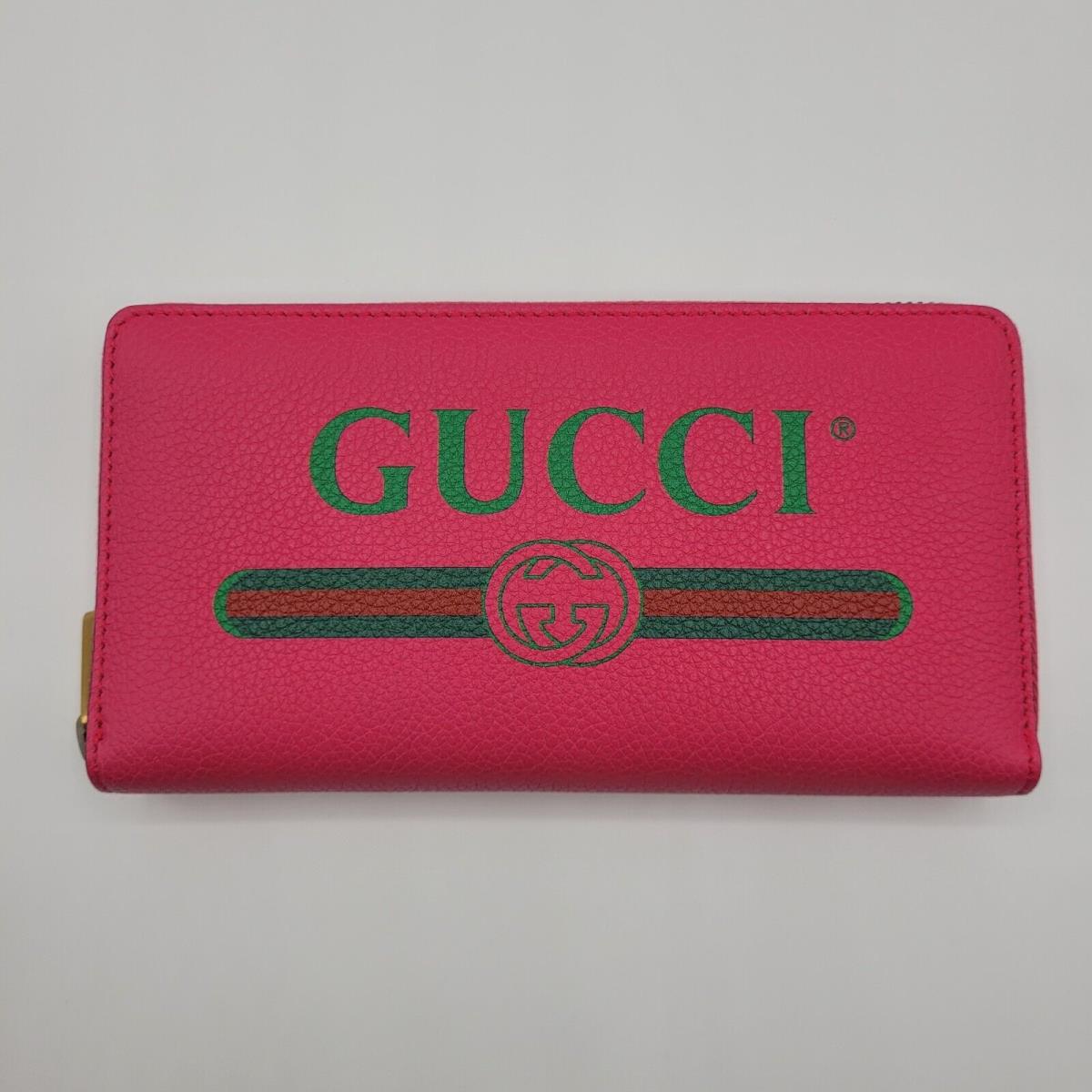Gucci Pink Leather Long Continental Zip Around Wallet W/logo Print 496317 8840