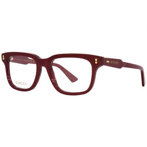 Gucci GG1265O 003 Eyeglasses Men`s Burgundy Full Rim Rectangle Shape 52mm