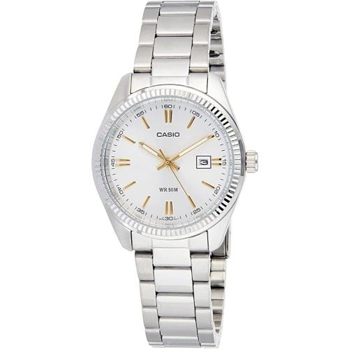 Casio LTP1302D-7A2V Women`s Enticer Fluted Bezel Silver Dial 3-Hand Analog Watch - Dial: Silver, Band: Silver, Bezel: Silver