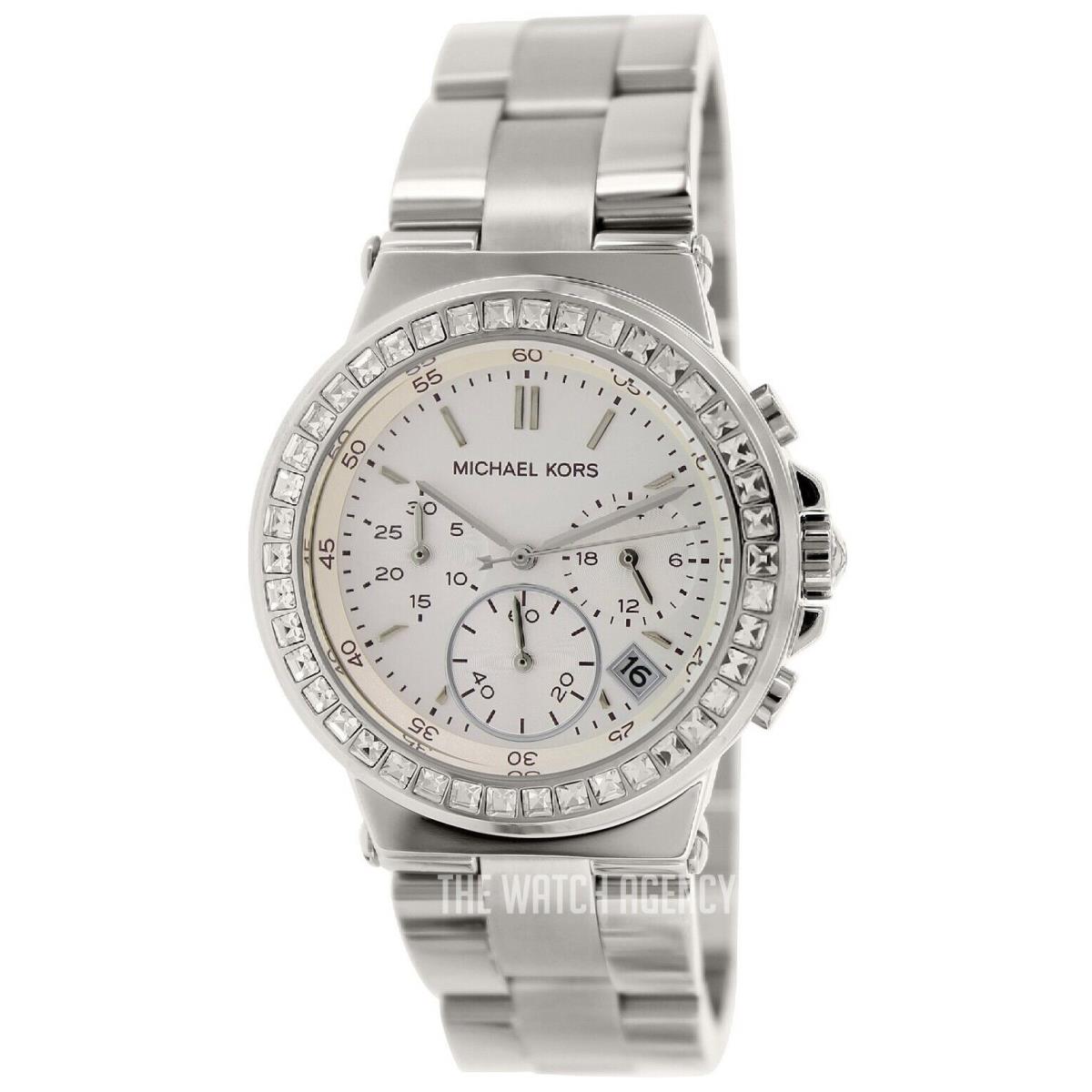 Michael Kors MK5585 Crystallized Silver Stainless Steel Chronograph Womens Watch