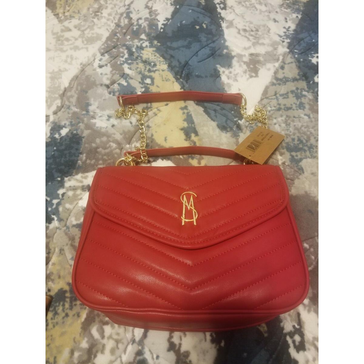 Steve Madden Bbriele Quilted Crossbody Red /gold Logo Satchel