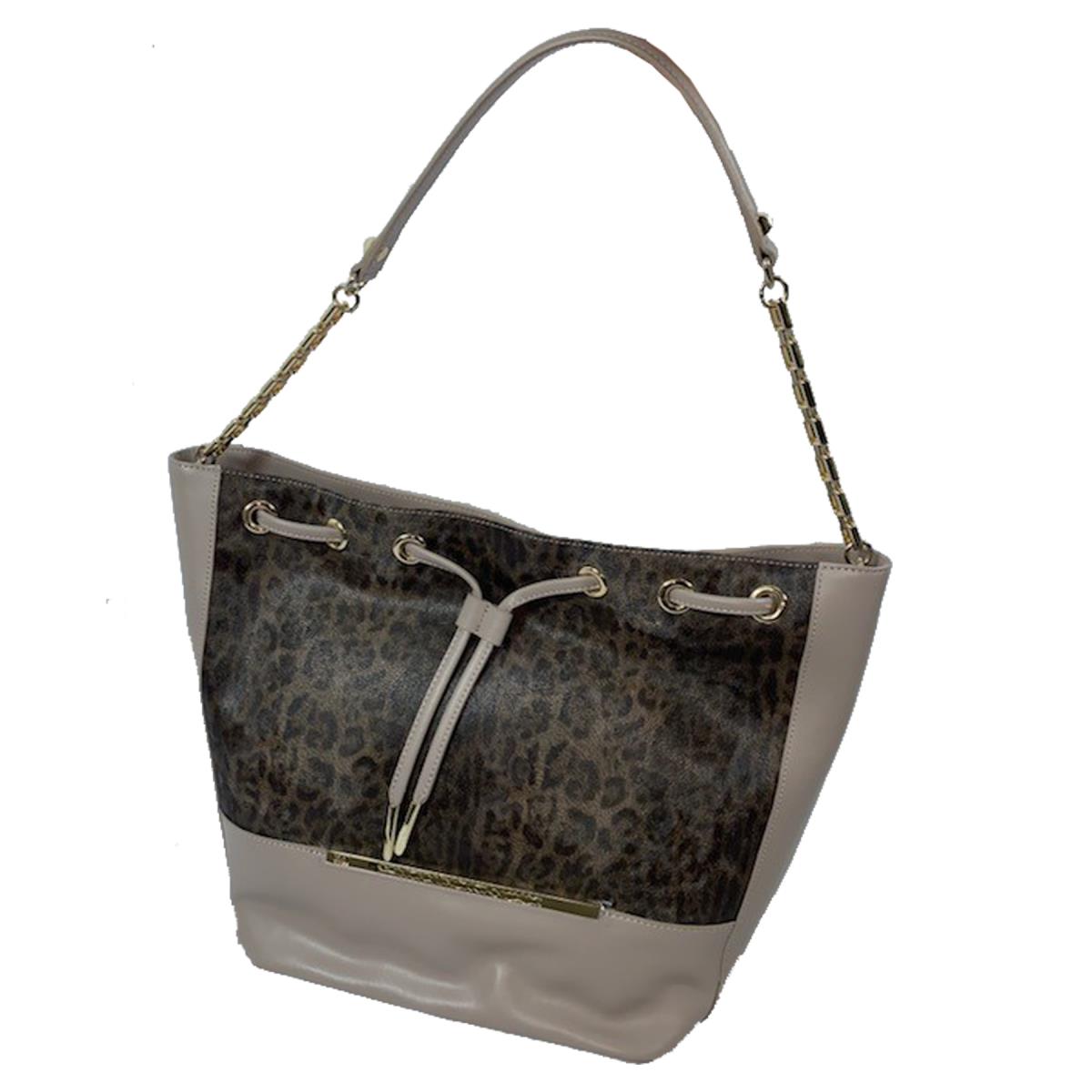 Roberto Cavalli Class Candy Leopard Satchel Bag Taupe