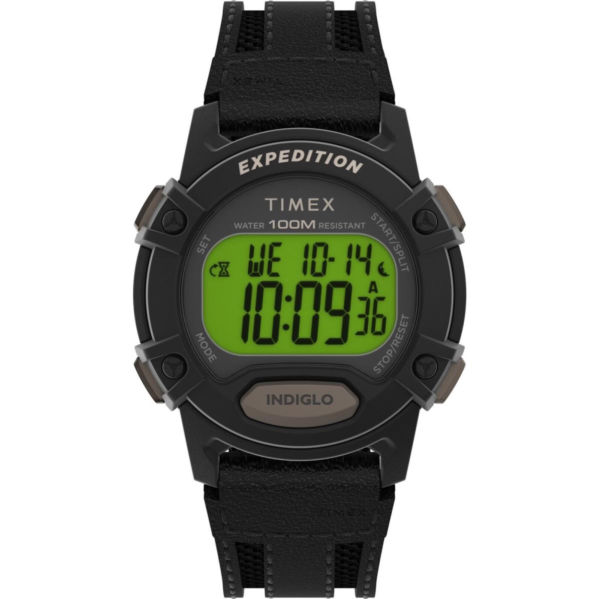 Timex TW4B25200 Men`s Expedition Chronograph Leather Watch Alarm Indiglo - Dial: , Band: Black