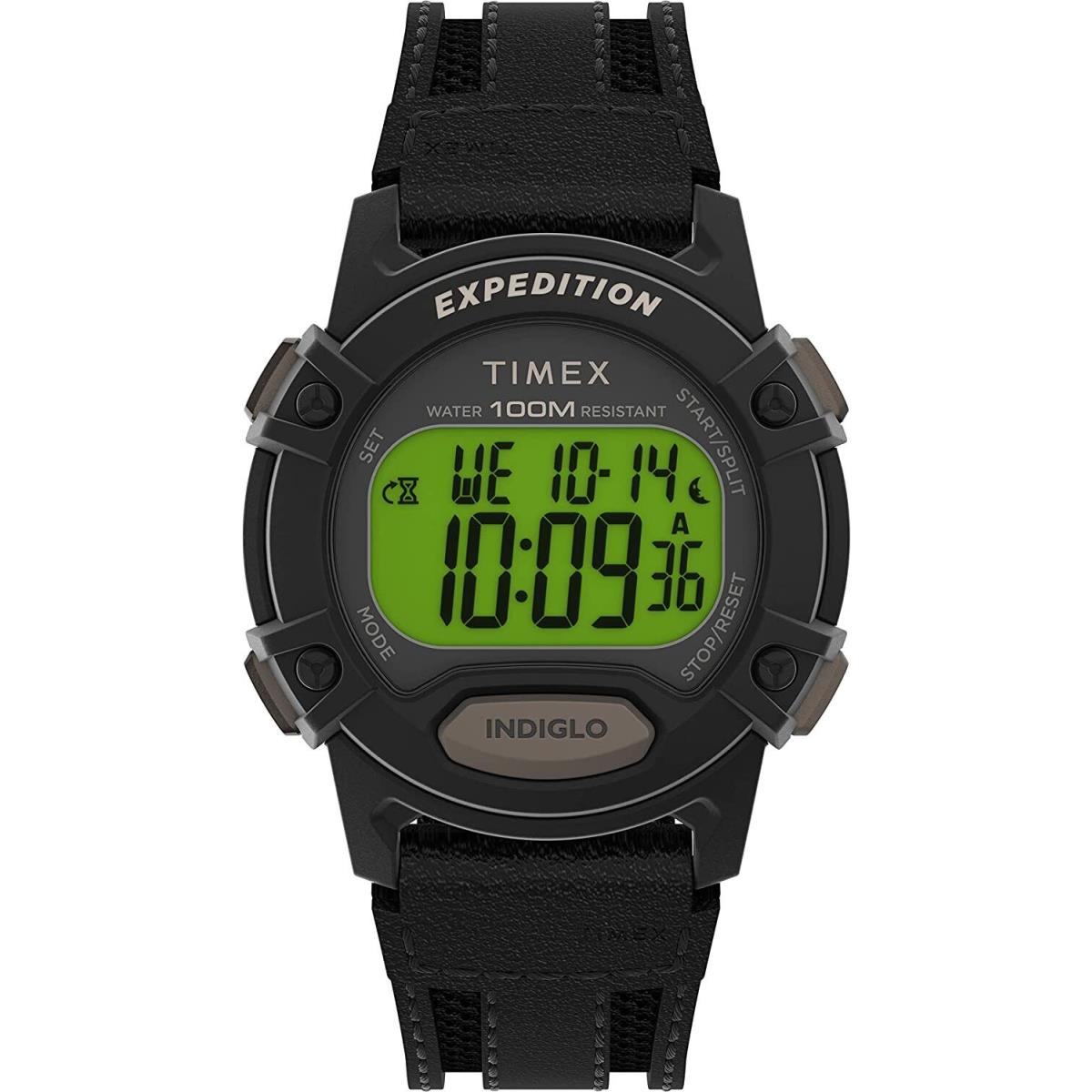 Timex Expedition Men`s 41mm Black Leather Fabric Strap Sport Watch TW4B25200 - Dial: Green, Band: Black