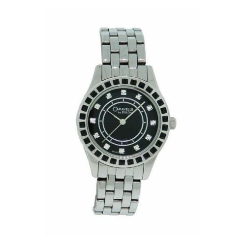 Caravelle by Bulova Women`s Black Clear Stones Round Analog Watch 43L153