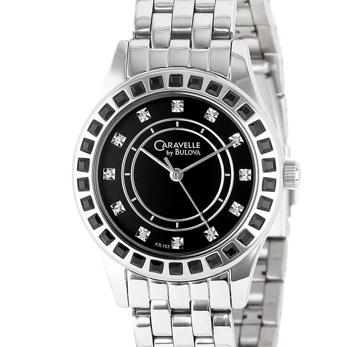 Caravelle by Bulova Womens Crystals Watch Black Dial Stainless Steel Band