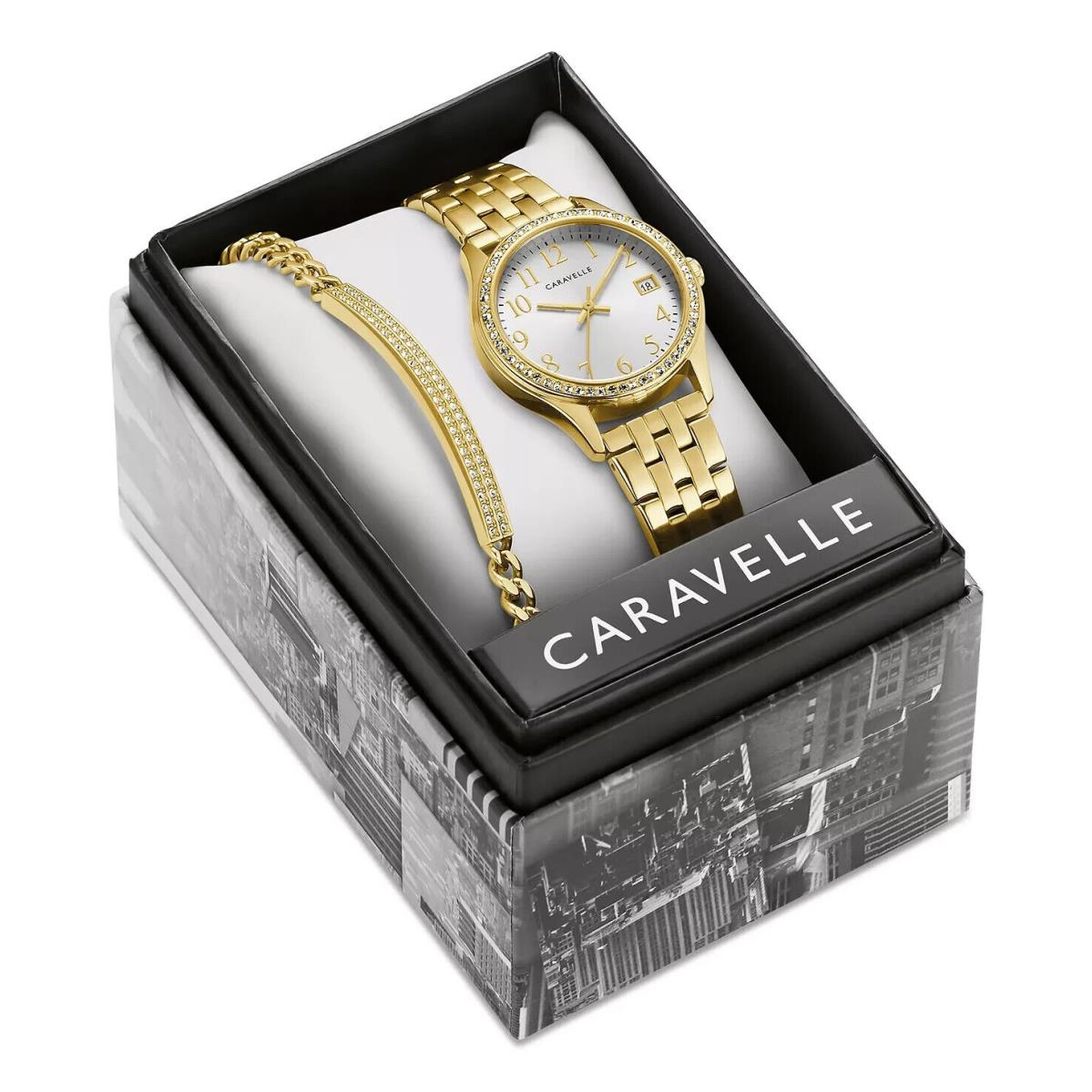 Caravelle Designed BY Bulova Women`s Crystal Gold-tone Stainless Steel Bracelet