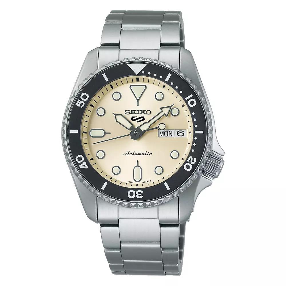 Seiko 5 Sports Ivory Dial Silver-tone Bracelet Men`s Watch SRPK31