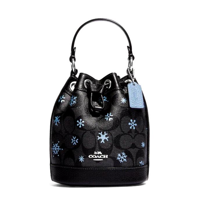 Coach Dempsey Drawstring Bucket Bag 15 In Signature Canvas Snowflake Print