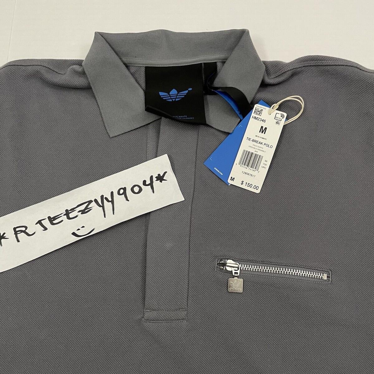 Mens Size M Adidas Blue Version Tie Break Oversized Gray Polo Shirt HM2346
