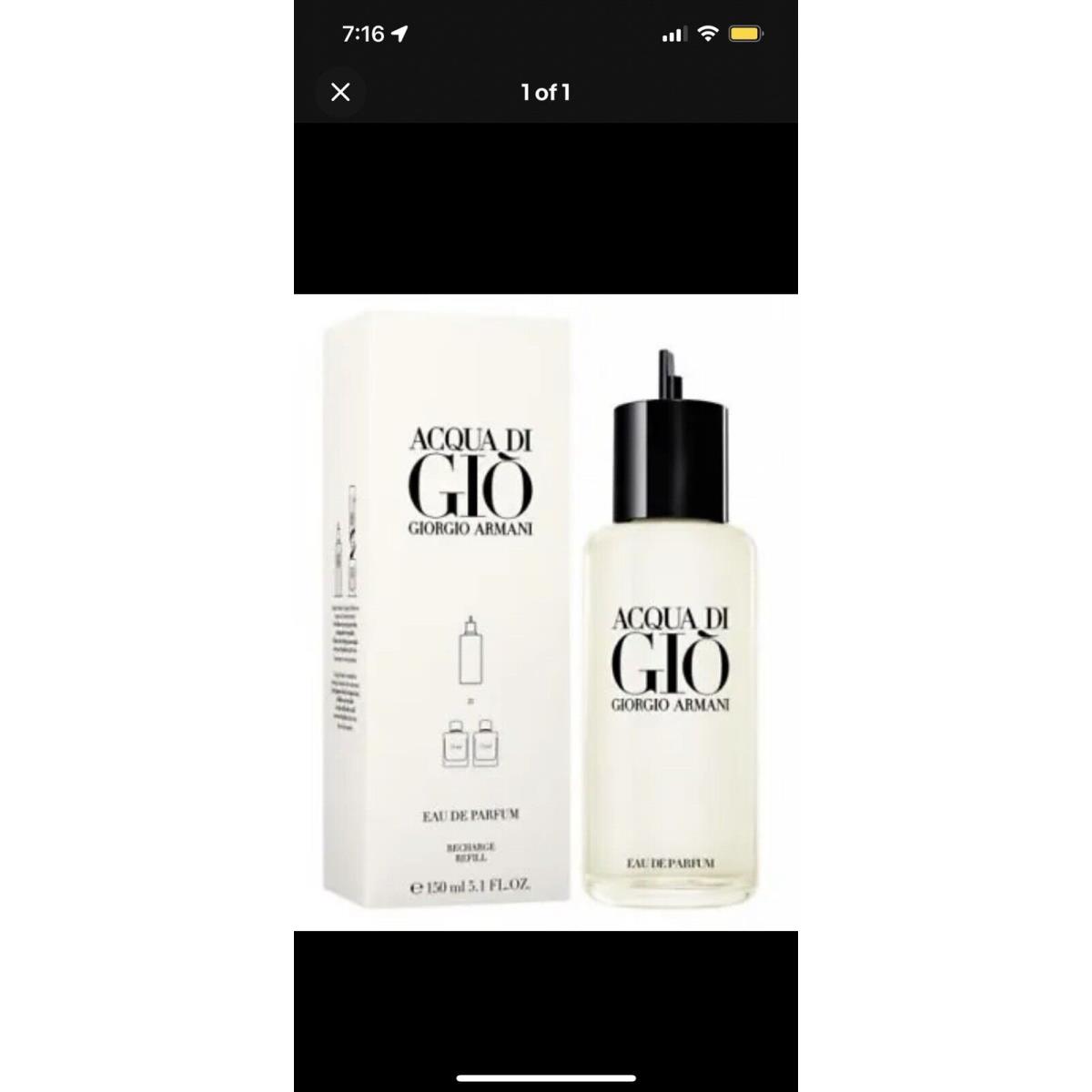 Acqua di Gio Giorgio Armani Eau de Parfum 5.1 Oz 150 mL Refill Perfume For Men