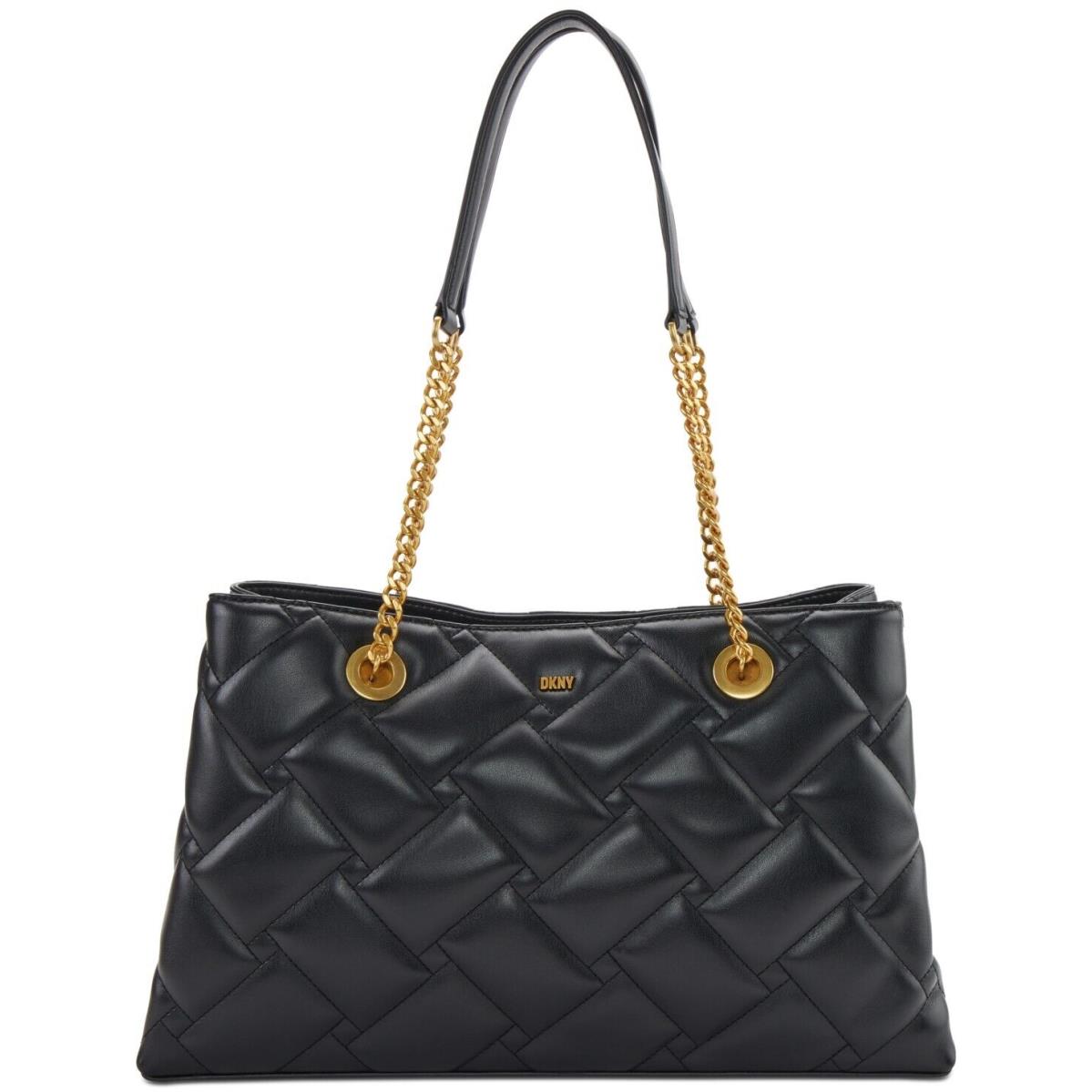 Dkny Willow Leather Tote Bag Black Gold