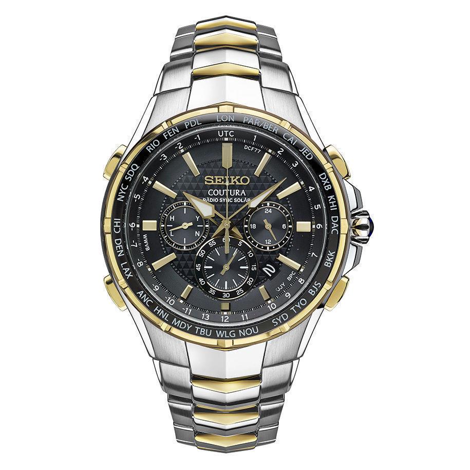 Seiko Men`s Coutura Radio Sync Solar Chronograph Two Tone Steel Watch SSG010