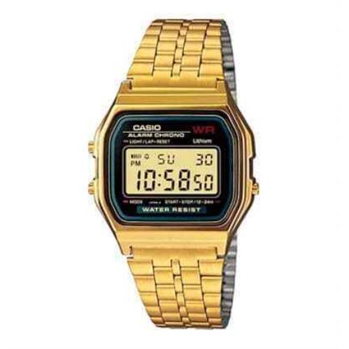 Casio A159WGEA-1DF - Dial: Black, Band: Gold, Bezel: Gold, Silver