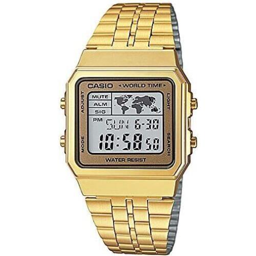 Men`s Gold-tone Casio World Time Stainless Steel Watch A500WGA-9