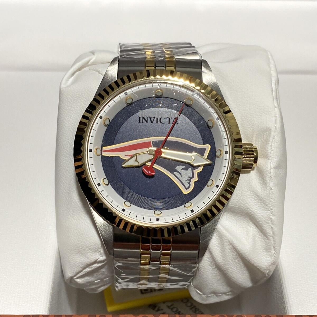 Invicta Nfl England Patriots Men`s Watch - 43mm Steel Gold 42474 - Dial: Blue, Gray, Multicolor, Red, White, Band: Gold, Silver, Yellow, Bezel: Gold, Yellow