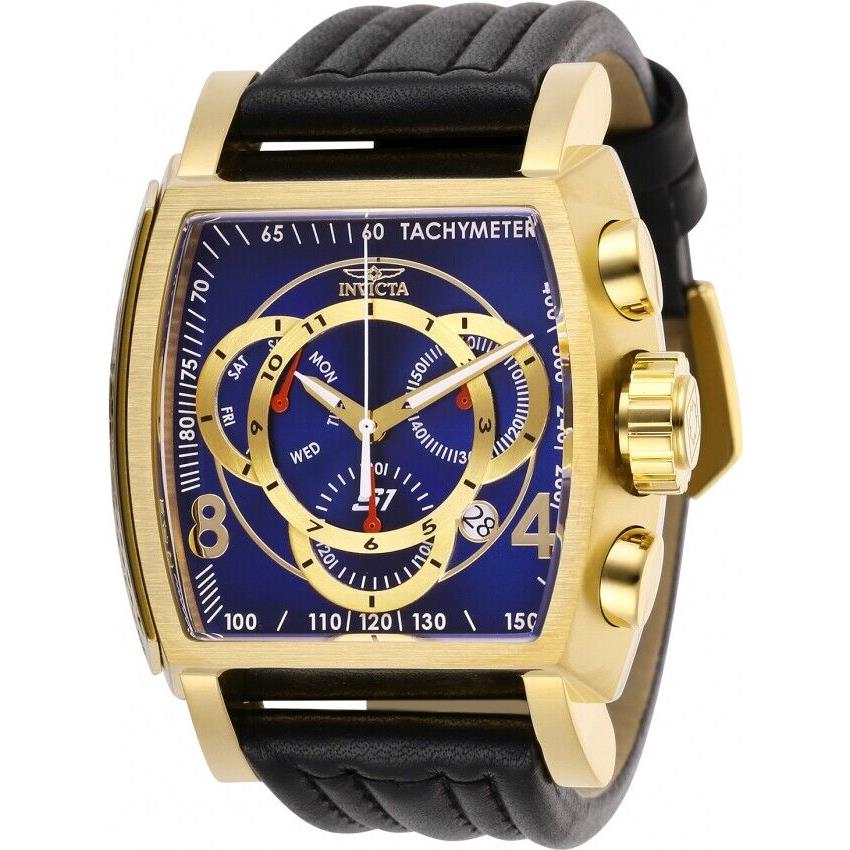 Invicta S1 Rally Blue / Gold IP Leather Chronograph Watch