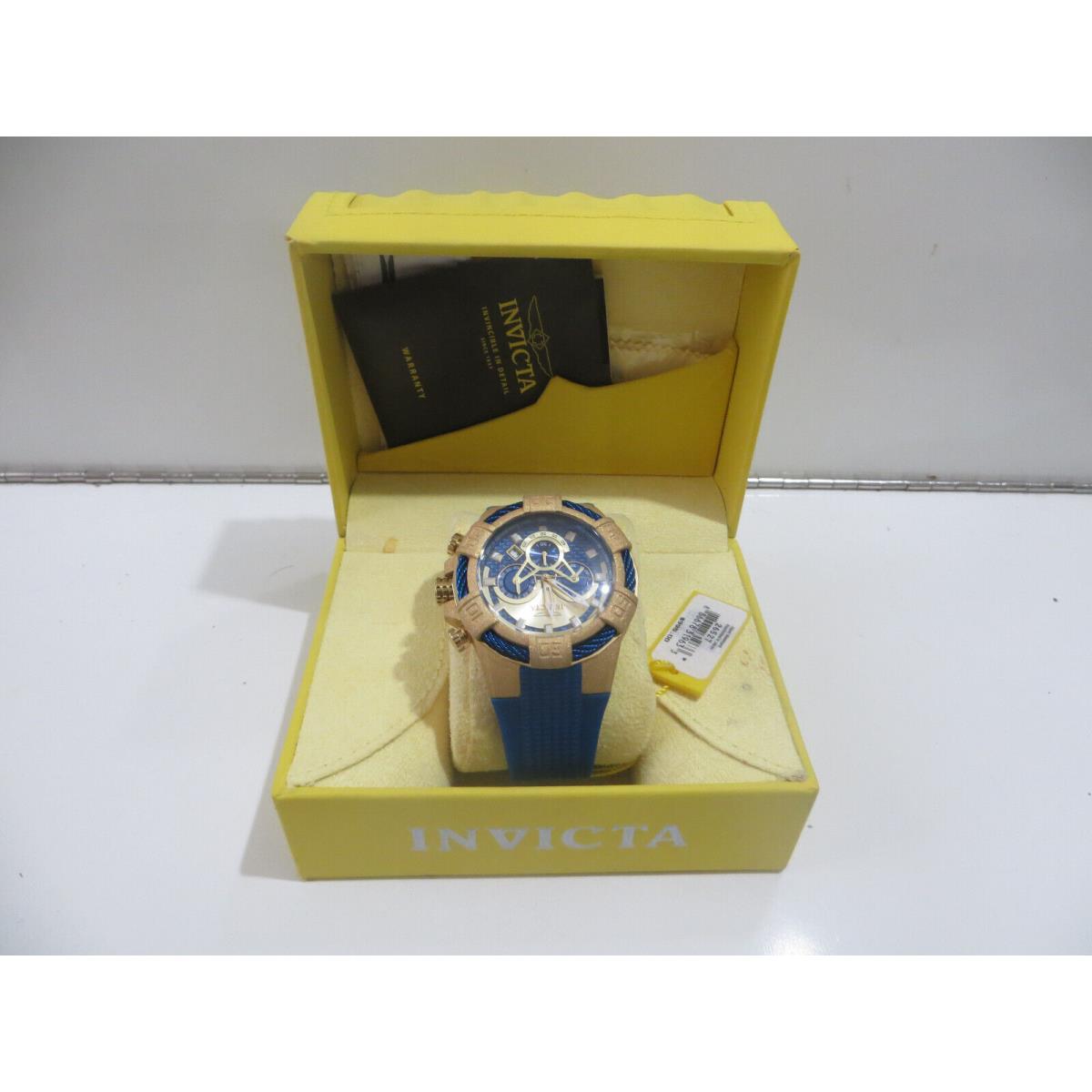 Invicta 26527 Bolt Chronograph 52mm Gold Blue Dial Silicone Men`s Watch