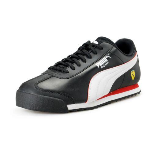 Puma X Scuderia Ferrari SF Roma Black White Leather Sneakers Shoes - Blac k& White