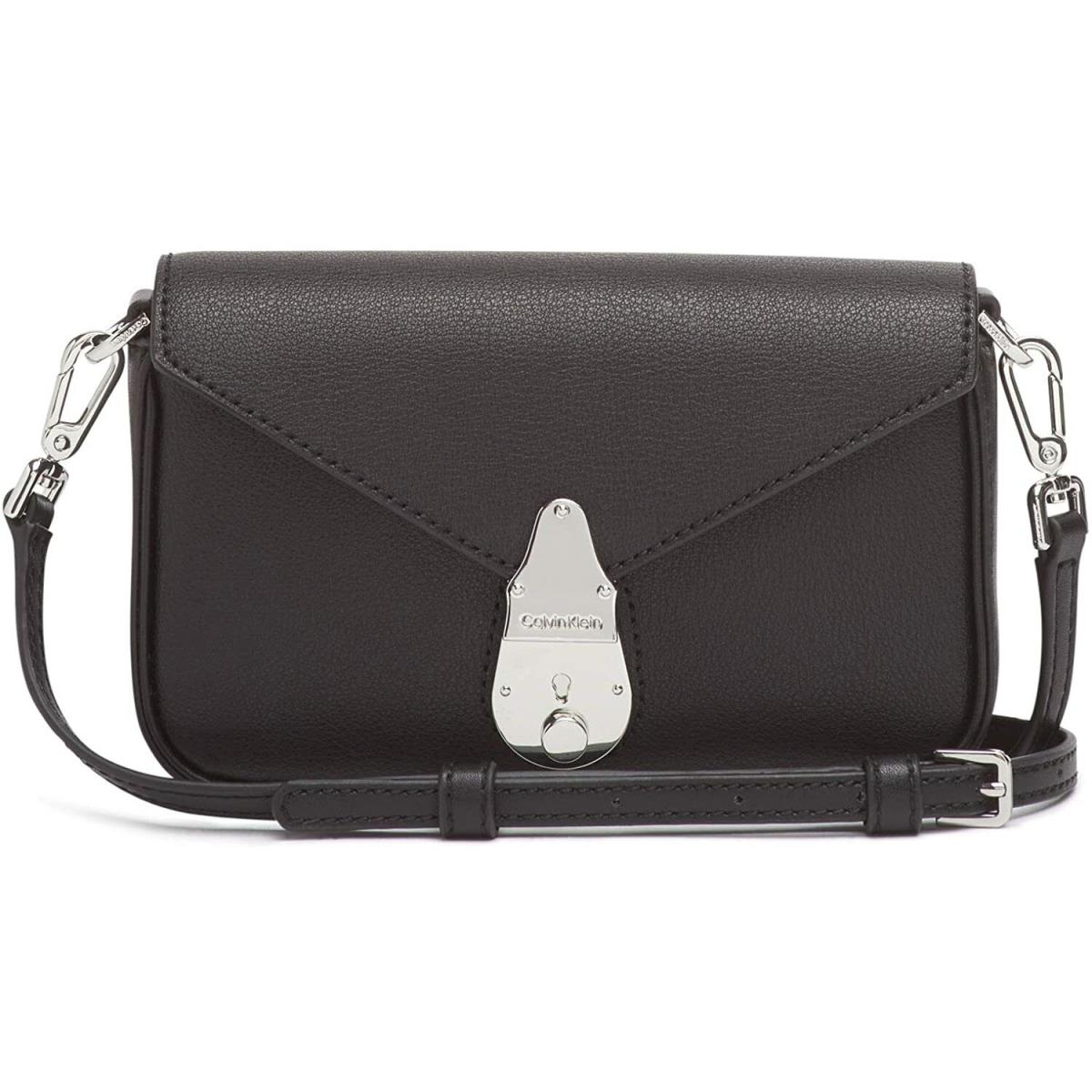 Calvin Klein Locked Statement Series Crossbody Bag Black Leather - Exterior: Black