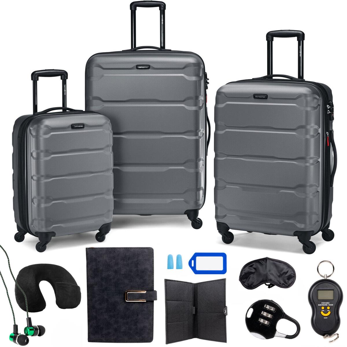 Samsonite Omni Hardside Nested Luggage Spinner Set Charcoal w/10pc Accessory Kit
