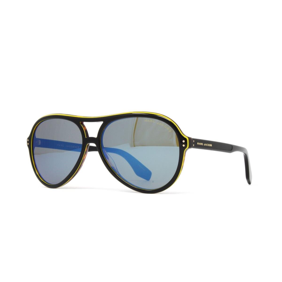Marc Jacobs Men`s Aviator Sunglasses Marc 392S 807 Black Havana 59mm Mirror Lens - Frame: Black, Lens: Blue