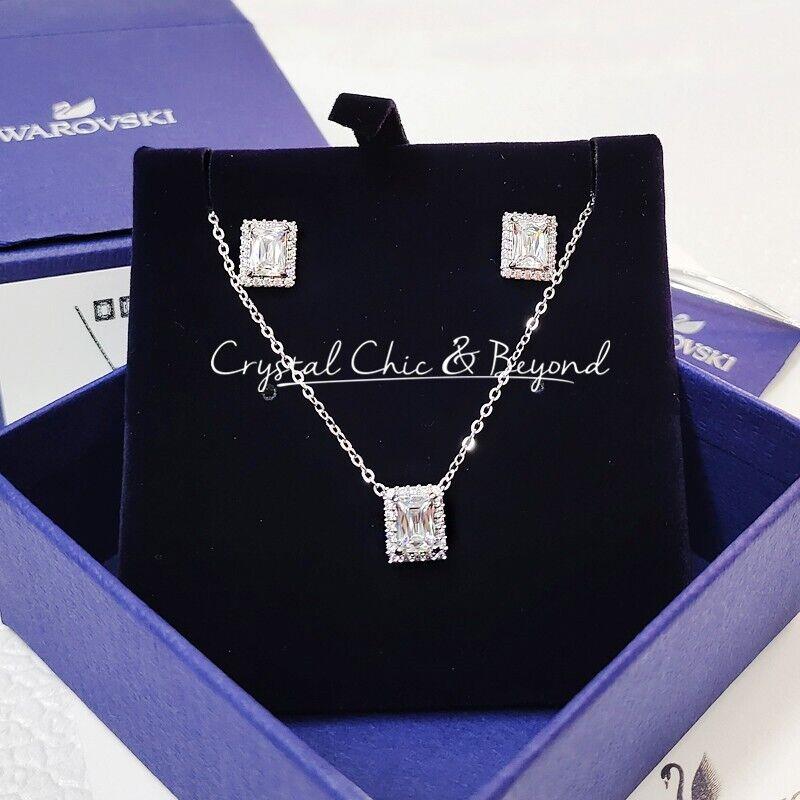 Swarovski Angelic Earrings Necklace Set Rectangular Cut 5579842