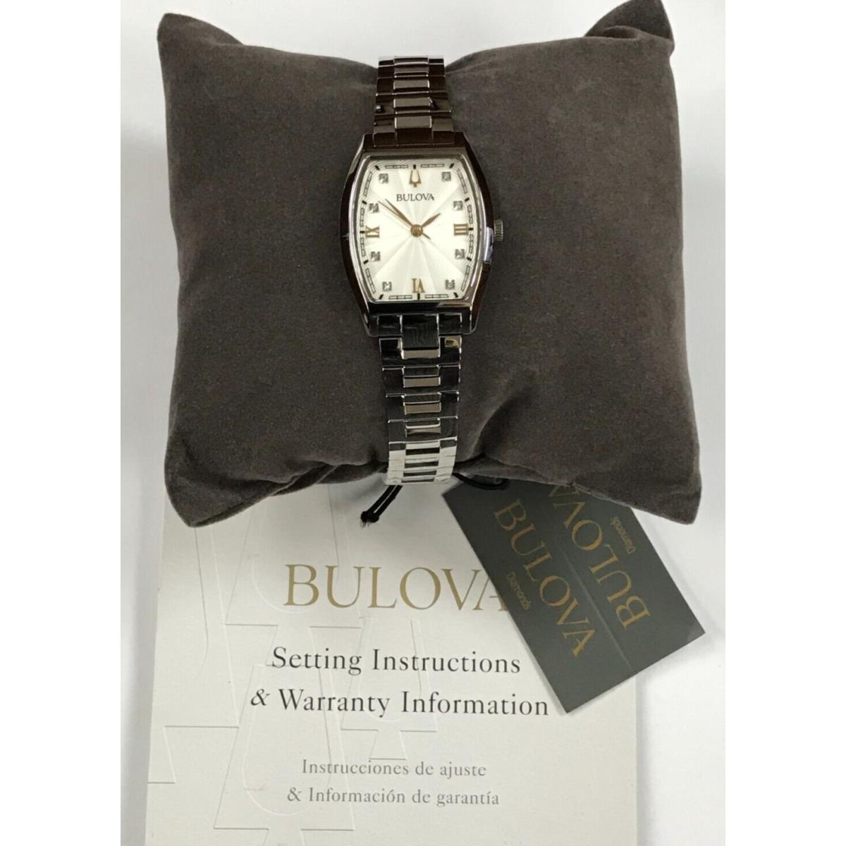 Bulova 96P232 Classic 8 Diamonds Stainless Steel Women`s Quartz Watch Warranty