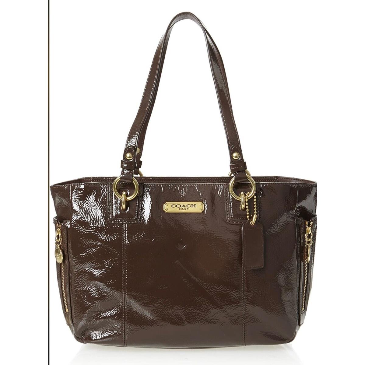 Coach Gallery Patent Zipper Tote 20431 Brown Bag Below Retail - Brown Handle/Strap, Mahogany Exterior, Pink Lining