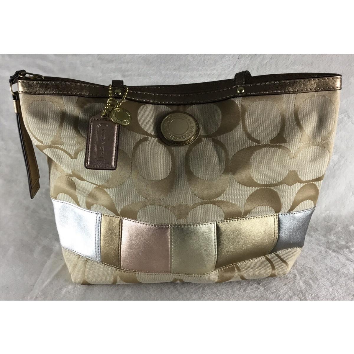 Coach Women`s Purse A1293-F19200 Gold Tone Trim Beige Multicolored