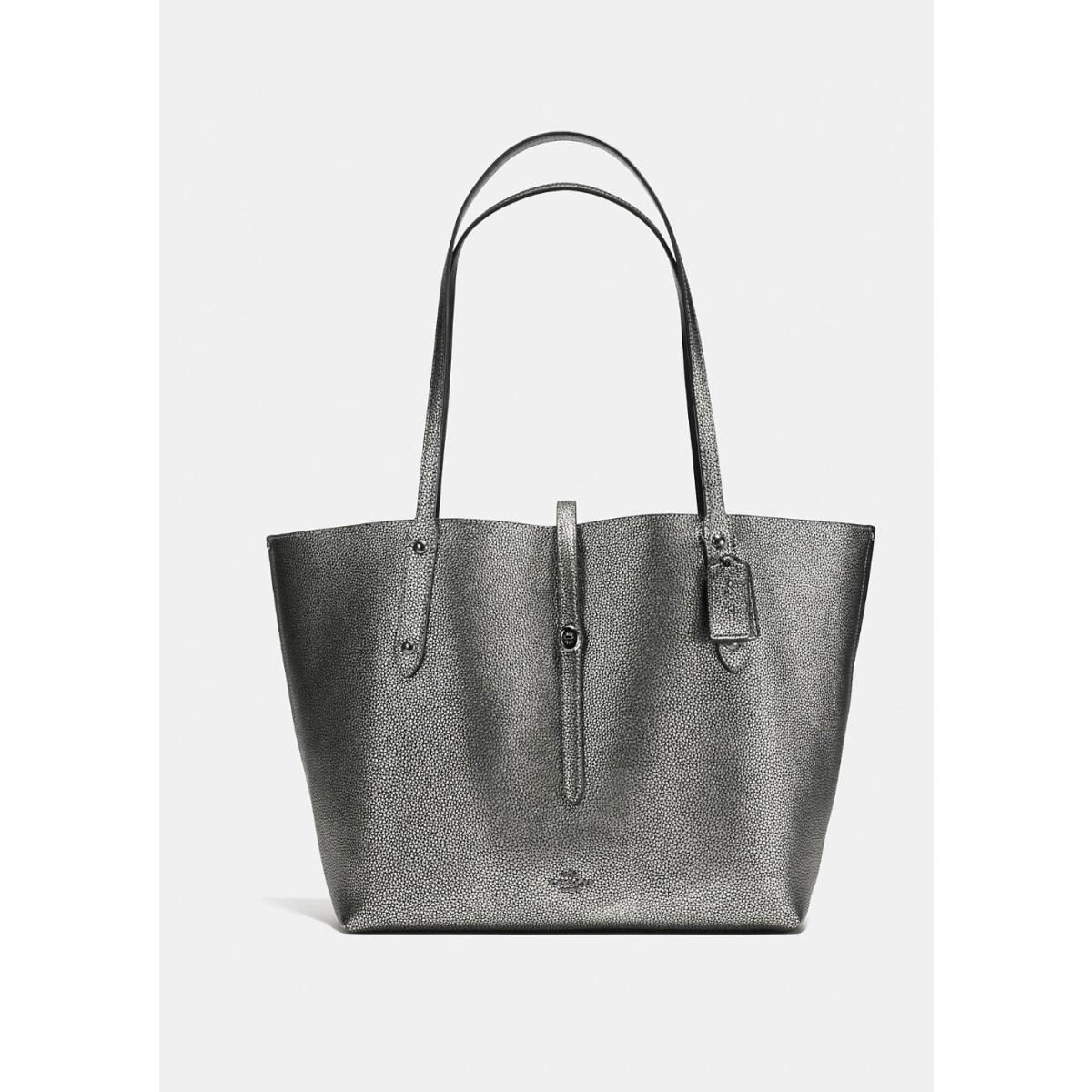 Coach Dark Gunmetal Black Pebbled Leather Market Tote Shoulder Bag 37756