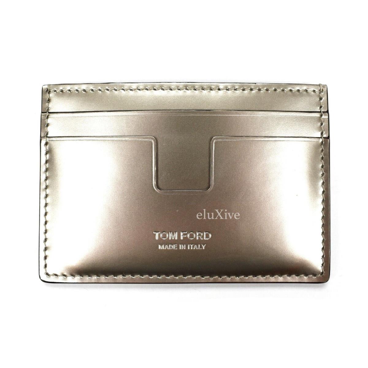 Tom Ford Mens Metallic Silver Leather Card Holder Case Wallet