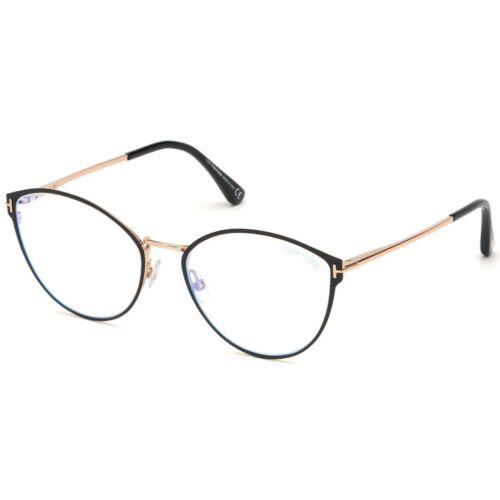 Tom Ford Women`s Eyeglasses Black/rose Gold Cat-eye Metal Frame FT5573-B 005