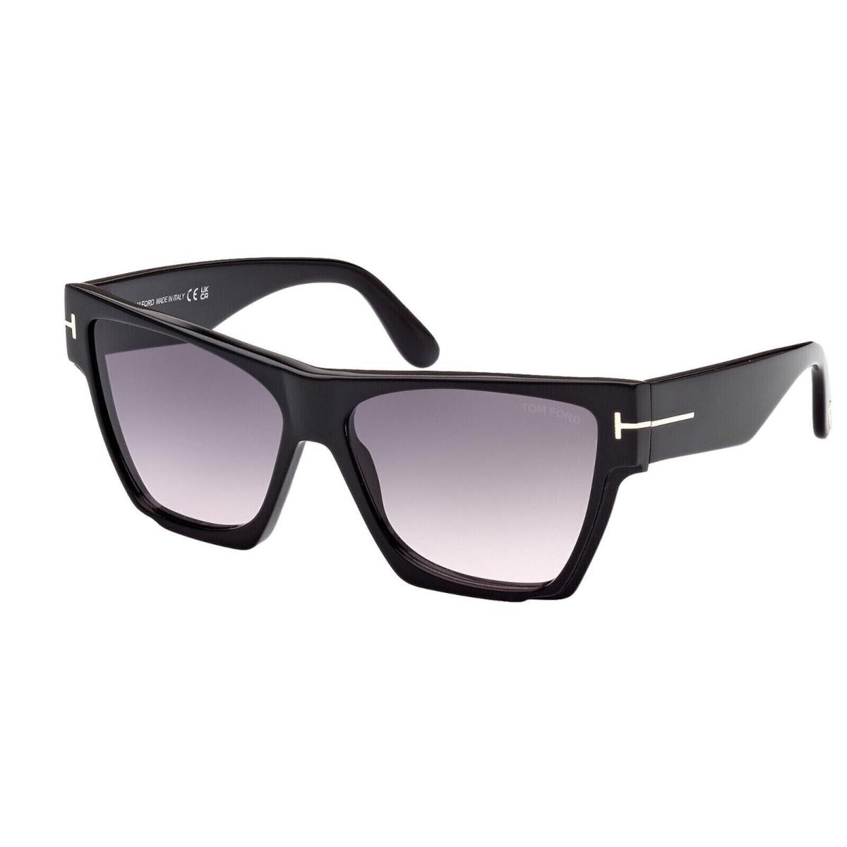 Tom Ford FT 0942 942 01B Dove Shiny Black Grey Gradient Lens Sunglasses 59mm - Black Frame, Gray Lens